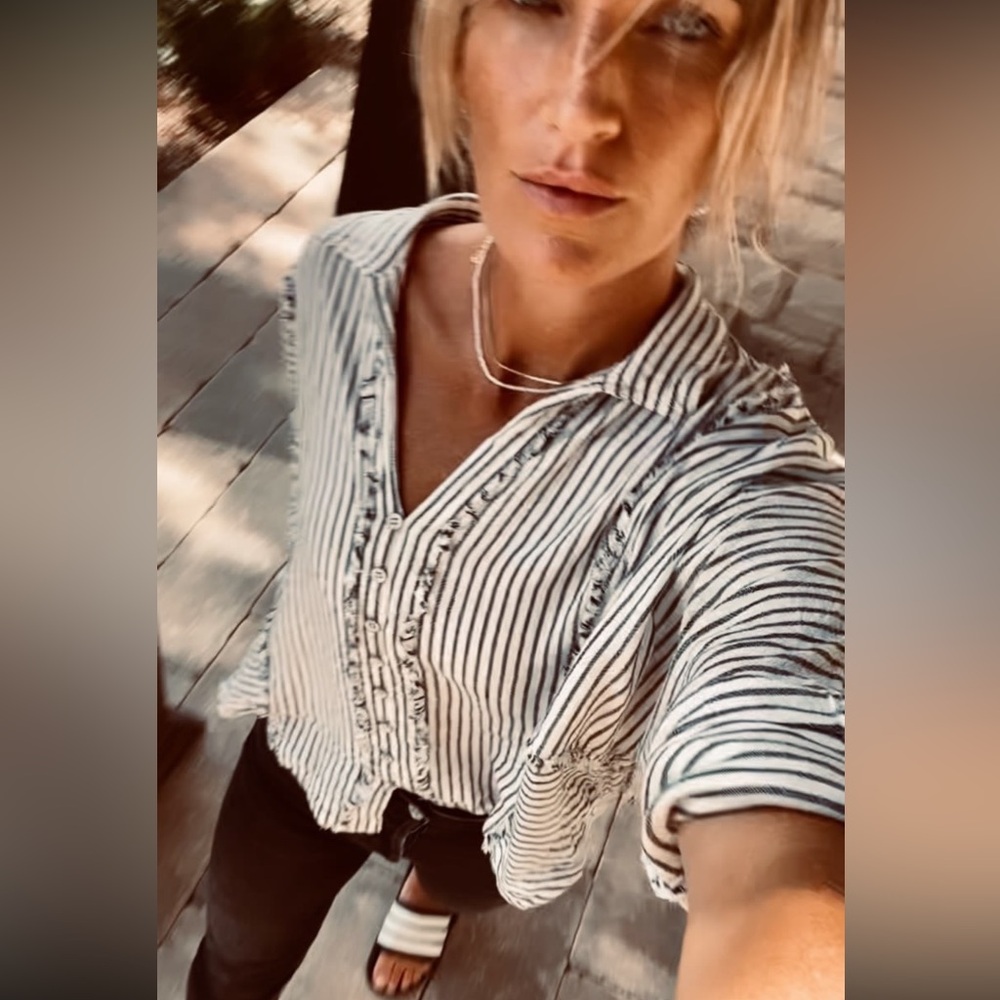 free people striped button down